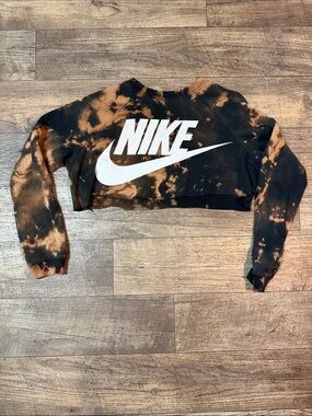 Nike Black & Orange Acid Wash Tie-Dye Cropped Sweatshirt